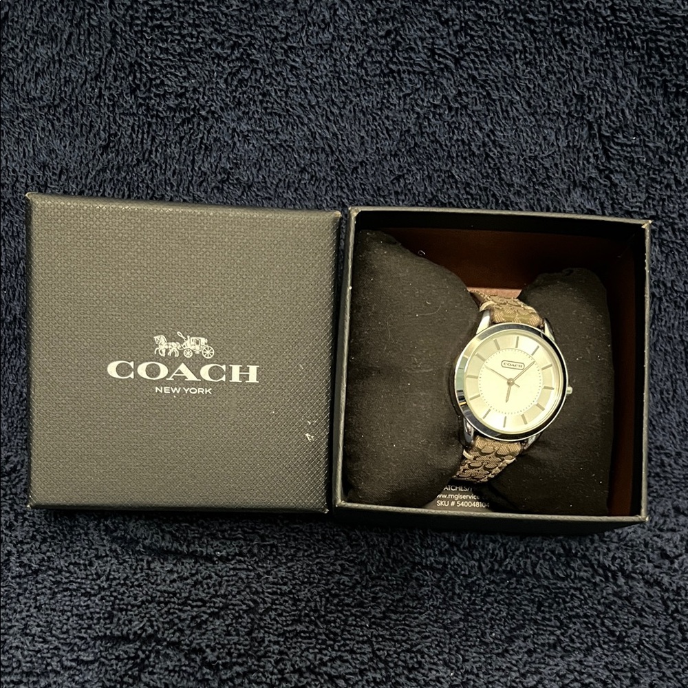 Coach Silver Dial Watch with Brown Strap